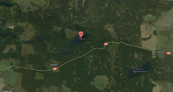 Widok z satelity na Jeziora Pańskie i Trzebuń